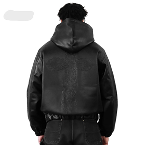 Men Black Sheep Skin Genuine Leather <b>Gothic</b> Embossed Dragon Sleeve Zipper Front Coat Winter Wear Waterproof Eco-Friendly Slim - Product Image 4
