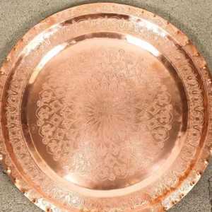 Rose Gold Copper Serving <b>Tray</b> Scalloped Rim <b>Round</b> Metal Platter Modern Kitchen Counter Organizer Luxury Fruit Snack Dish - Product Image 4