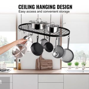Portavasi Sospeso da 32 Pollici con Montaggio a Soffitto e 12 Ganci a S, Capacità di Carico 80 Libbre, Soluzione di Stoccaggio per Cucina - Product Image 4
