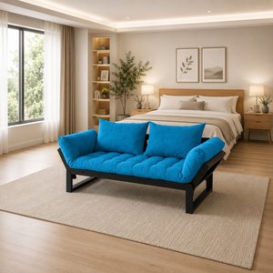 Sofá Cama Convertible Azul Moderno con Asientos Acolchados de Espuma para Sala de Estar, Dormitorio, Hotel, Apartamento - Product Image 2