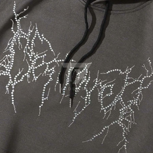 Heavyweight Black Rhinestone Letter Pattern Full <b>Zip</b> Hoodie Premium Cotton Streetwear - Product Image 4
