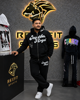 Ensemble survêtement REXFITSPORTS Angel noir à capuche zippé et pantalon de jogging, manches longues, streetwear, pour homme, grandes tailles, tenue décontractée d'automne