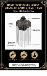 Capa de Hombro con Flecos de Cuentas Negras para Mujer, Vestido de Noche para Boda, Fiesta, Chal Bordado con Cristales - Product Image 6