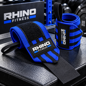 ผ้าพันข้อมือ RHINO FITNESS สีน้ำเงิน ผ้าฝ้าย สำหรับมือซ้าย แบบติดตีนตุ๊กแก สำหรับยกน้ำหนักและออกกำลังกาย - Product Image 1