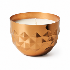 Copper-Toned Metal <b>Tealight</b> <b>Holder</b> With Geometric Diamond Texture Modern Decorative Votive Candle Jar For Festive Gifting - Product Image 1