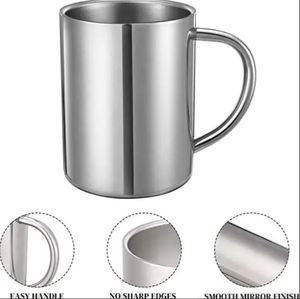 Mug isotherme à double paroi en acier inoxydable avec poignée en métal, adapté aux boissons chaudes et froides - Product Image 1