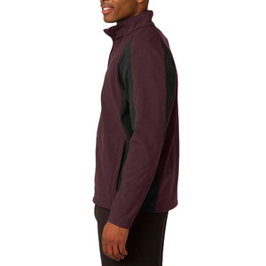 Men's Burgundy Fleece <b>Jacket</b> With Black Panels Full Zip Stand Collar Casual Windproof Outdoor Wear Autumn Regular Fit - Product Image 3