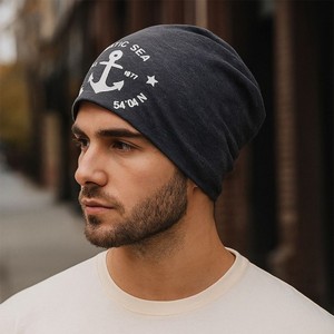 New Custom Nautical Anchor Print <b>Beanie</b> 56-58CM Unisex Casual Winter Outdoor High Quality Heat Transfer Printing 100% Acrylic - Product Image 3