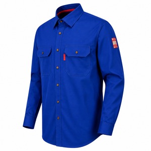 Camisa FR de Manga Larga de Algodón Azul Liso 2026 con Bolsillos en el Pecho, Transpirable, Ajuste Regular, Unisex, Ropa de Trabajo, Cuello Camisero, Serigrafía - Product Image 4