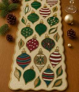 Multicolor Modern Floral Beaded <b>Table</b> <b>Runner</b> Handmade Glass Bead Embellished Scalloped Edge Luxury <b>Dining</b> <b>Table</b> Linen - Product Image 2