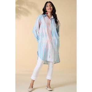 Chemise Kurti en coton imprimé pour femmes, longue, boutonnée, avec fentes latérales, tenue décontractée d'été - Product Image 2