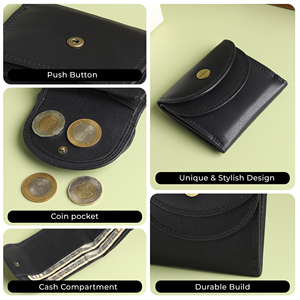 WRIZA Genuine Leather <b>Wallet</b> for Men | Textured Black Compact Open Closure <b>RFID</b> <b>Blocking</b> Purse with Card Slots & Coin Pocket - Product Image 6