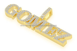 เครื่องประดับ925เงินสเตอร์ลิงสุดหรูบล็อกเพชรที่ใช้ปลูกในห้องทดลองแสดงตัวอักษรตามต้องการแผ่นป้ายน้ำแข็งที่กำหนดเองจี้ชุบทองทันสมัย - Product Image 2