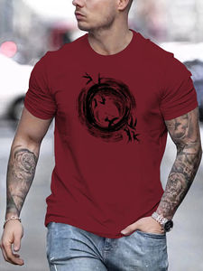T-shirt à manches courtes pour hommes, 100% pur coton, décontracté, ample et simple, à la mode, avec motif d'oiseau imprimé, col rond, manches courtes - Product Image 3