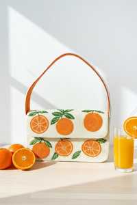 Sac à main en toile à motif orange brodé, forme rectangulaire, fait main avec du fil de coton - Product Image 2