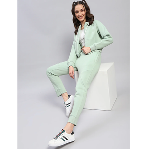 Ensemble de survêtement streetwear vert menthe pour femme, à capuche, manches courtes, couleur unie, pantalon décontracté, taille élastique, léger, automne - Product Image 4