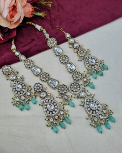 Designer Meenakari Flower Motif <b>Necklace</b> Set With Matching Earring & Mangtika Heavy Kundan <b>Necklace</b> Set Ethnic Wear Manufacturer - Product Image 4