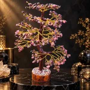 Wholesale Natural Rhodonite Gemstone <b>Tree</b> 300 Beads Handmade <b>Crystal</b> Bonsai Feng Shui Decor - Product Image 4