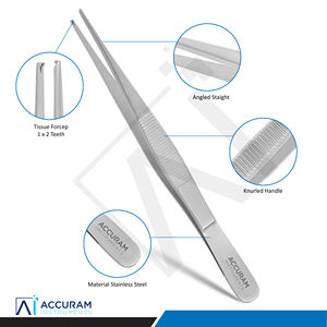 Pinces à tissus Accuram 1x2 dents en acier inoxydable, pinces chirurgicales dentaires à pouce, instrument médical réutilisable CE - Product Image 3