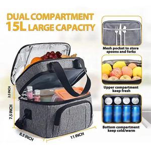 Custom Printed Waterproof 600D Polyester PEVA Lining Aluminium Foil Insulated Thermal 15L Reusable Lunch Cooler Bag for Picnic - Product Image 3