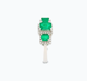 Emerald Cut Diamond Pave Setting Three Stone <b>Cocktail</b> <b>Ring</b> Classic Women's Fine Jewelry 18K <b>Gold</b> Plated Inlay Geometric Style - Product Image 1