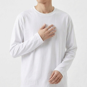 Premium Cotton Loose Fit Long Sleeve T-Shirt Crew Neck Men's Casual Streetwear 180GSM Jersey Knitted Solid <b>White</b> <b>Tee</b> - Product Image 4