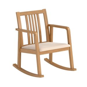 Sedia a Dondolo in Legno di Gomma Massiccio con Capacità di Carico di 400 LBS, Cuscino in Lino, Ecologica, per Interni, Naturale - Product Image 1