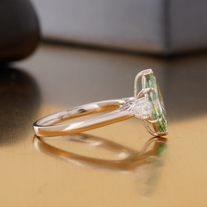 Fancy Vivid Green Marquise Cut Lab Grown Diamond <b>Ring</b> 14K <b>Gold</b> Unique Color Statement Fashion <b>Ring</b> - Product Image 3
