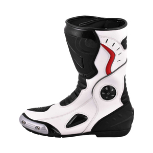 Bottes de moto pour hommes blanches en cuir imperméables avec protection de la cheville pour toutes les saisons et la course - Product Image 4