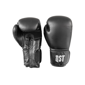 Gants d'entraînement de boxe en cuir noir de haute qualité, respirants, à doigts entiers, anti-humidité, pour Muay Thai et Kickboxing, avec fermeture auto-agrippante - Product Image 1