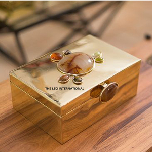 Eco-Friendly Customized Design Gold Finish Resin Gemstones Jewelry Box European Style Rectangle Shape Stainless Steel Metal - Product Image 6