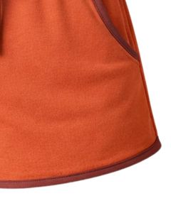 Shorts en molleton de coton personnalisés pour femme, orange rouille avec contraste marron, taille élastique, décontractés, pour l'été, le sport et la détente - Product Image 6