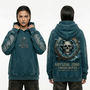 Sudadera con capucha para mujer de alta gama, 400GSM, color blanco crema, con gráfico de calavera fumando y estampado de cáliz en el pecho, estilo estético, con efecto quemado y desgastado, personalizada. - Product Image 5
