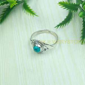 Anillo de Plata de Ley 925 con Turquesa Natural, Anillo Boho Vintage Hecho a Mano, Proveedor de Joyería al por Mayor para Mujer - Product Image 3