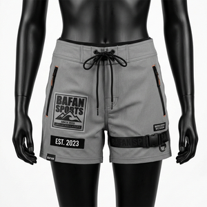 Shorts de Baño para Mujer, de Alta Calidad, Poliéster y Elastano, Secado Rápido, Color Gris y Negro, Estilo Urbano, Parche de Goma, Logotipo Personalizado - Product Image 1