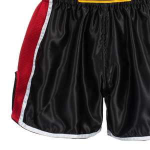 Pantalones Cortos de Boxeo Unisex, Negros con Ribete Rojo y Blanco, Parche Amarillo, Transpirables, de Poliéster, Corte Regular para Adultos, Ropa de Artes Marciales - Product Image 4