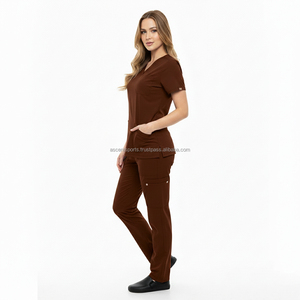 Two Piece Nursing Medical Scrub Set Blank Plain No Logo Cargo <b>Pocket</b> Jogger Pants Breathable Stretch Fabric Wholesale <b>Staff</b> - Product Image 4