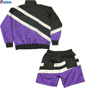 Conjunto Deportivo Unisex de Verano con Bloques de Color, Chaqueta y Pantalones Cortos, Verde Oliva, Negro, Blanco, Rayas, Ropa de Otoño - Product Image 3