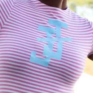 Robe rayée JJ pour femme, manches courtes, moulante, décontractée, été, coton extensible, coupe ajustée, mode streetwear, robe avec logo personnalisé - Product Image 6