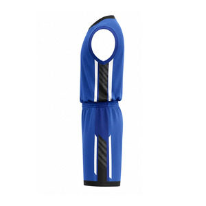 Unisex Blue Basketball Uniform Wholesale Sleeveless O-Neck Quick Dry <b>Athletic</b> Uniform Striped Design Elastic Waist Shorts - Product Image 5