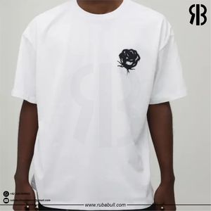 Camiseta Blanca Extra Grande para Hombre Rubabull con Estampado Floral Negro, Manga Corta, Cuello Redondo, Estilo Casual Urbano, Jersey de Algodón - Product Image 2