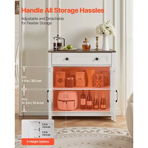 Mobile Bar Caffè in Stile Rustico con 2 Ante Scorrevoli e Cassetto, Credenza Buffet e Tavolo - Product Image 4