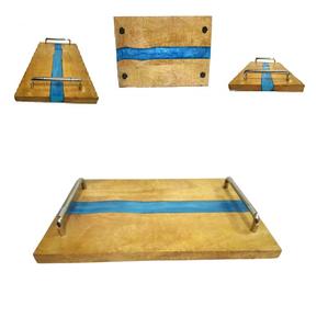Bandeja Rectangular de Madera Hecha a Mano, Bandeja de Servicio de Madera y Resina Artesanal India, Bandejas de Madera para Servir Alimentos en la Cocina - Product Image 6