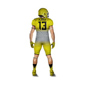 Uniforme de Fútbol Americano Sublimado Personalizado – Conjunto de Jersey y Pantalones en Degradado Amarillo y Gris, Ropa Deportiva para Equipos OEM ODM - Product Image 3