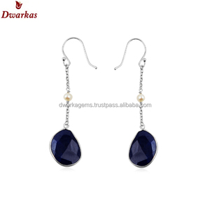 ต่างหูแบบห้อยอัญมณีหลายเม็ดทำด้วยมือ925เงินสเตอร์ลิงไข่มุกทำมือ - Product Image 2
