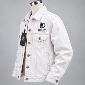 Top Quality Men's <b>White</b> Denim <b>Jacket</b> Regular Fit Casual Button Fly Solid Color Cotton Fabric Autumn Wear - Product Image 4
