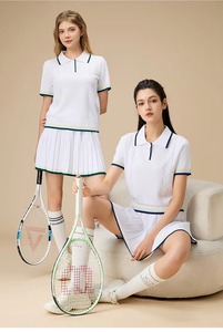 เสื้อกอล์ฟแขนสั้นยี่ห้อ Janya พร้อมกระโปรงมินิพลีทสีสันตัดกันสำหรับเล่นเทนนิสและพิคเคิลบอล แห้งเร็ว ผลิตจากผ้าวิสโคส 100% ชุด 2 ชิ้น - Product Image 4