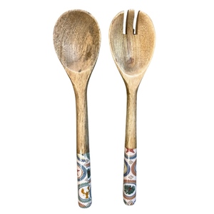 Nouvelle cuillère de service en bois de manguier noire pour mélanger salades, snacks et légumes, idéale pour la cuisine, la maison, l'hôtel et la salle à manger - Product Image 2
