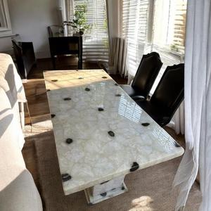 Plateau de table en agate blanche et noire | Plateau de table de réunion en agate | Table de salon en agate | Plateau de table décoratif en agate pour la maison - Product Image 2