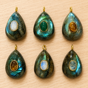 Wholesale <b>Blue</b> Flash Labradorite Teardrop Pendant Charms, Gold Tone Inlay Gemstone Pendants for <b>Necklace</b> Jewelry Making - Product Image 4